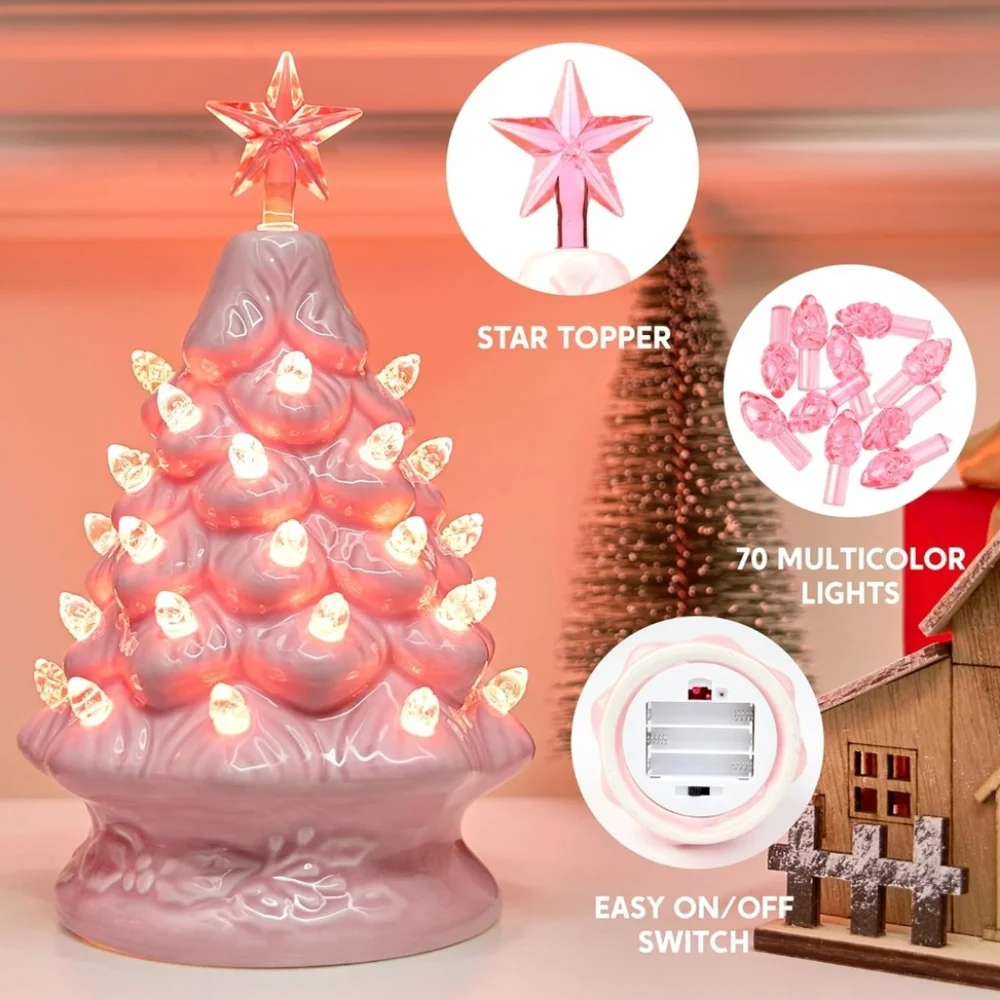 Kohl's Pink Ceramic Holiday Tree with Star Topper